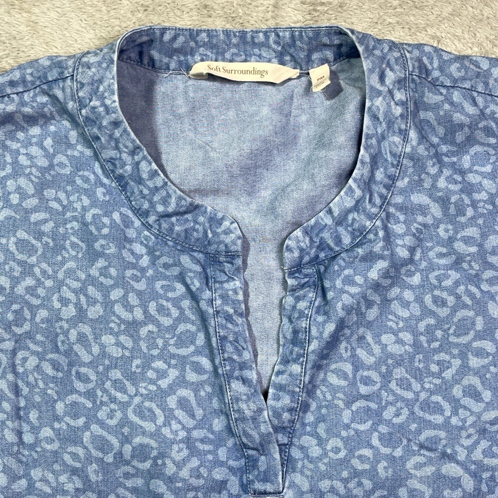 Soft Surroundings Women's Leopard Print Long Sleeve Tencel Denim Shirt‎ PM